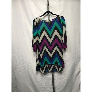 Lily White Chevron Print Sheer Tunic Top Women's Size M